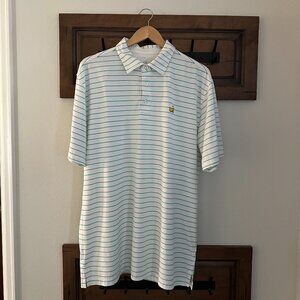 Mens Masters Tech Performance Golf Shirt Polo with Thin Green Stripes - Size L